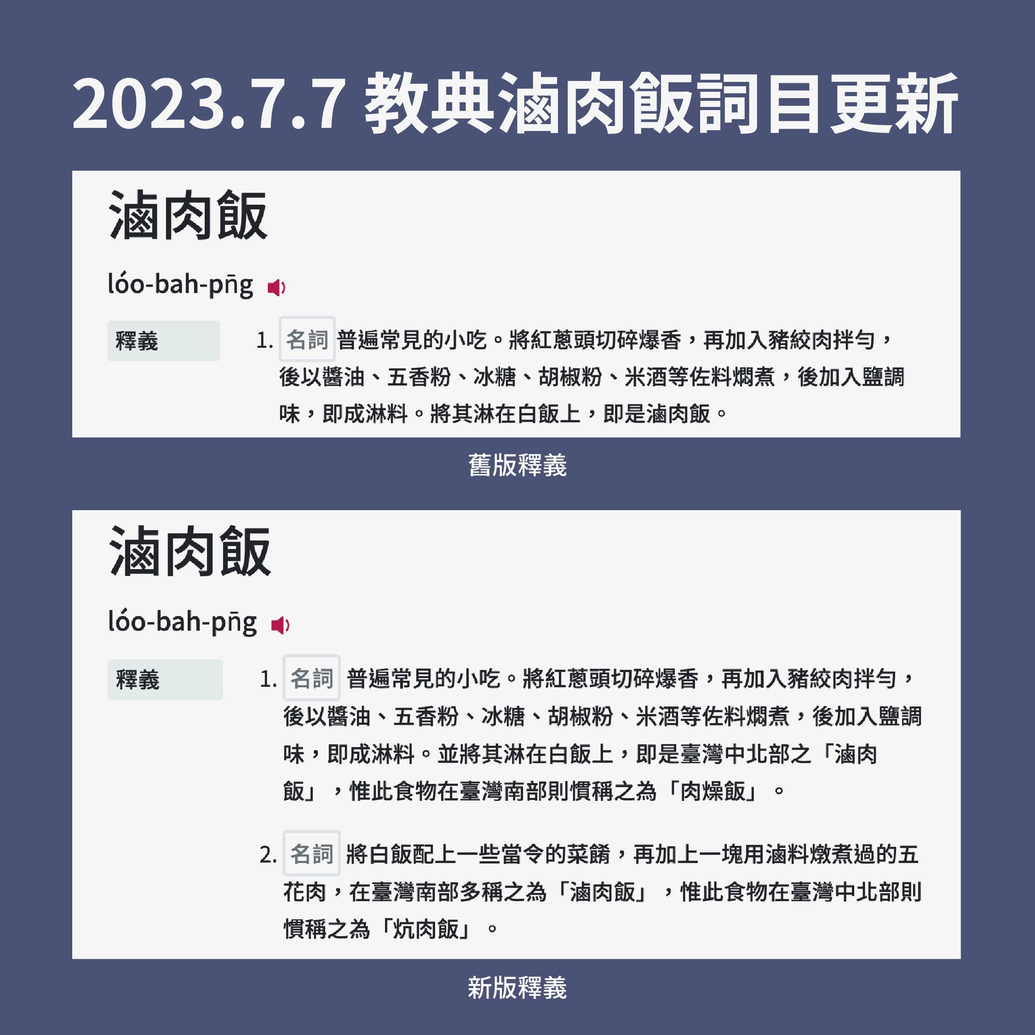 新舊滷肉飯的義項更新